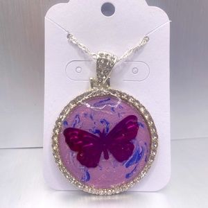 9 inch Rhinestone Purple Butterfly Necklace (1.5 in pendant)